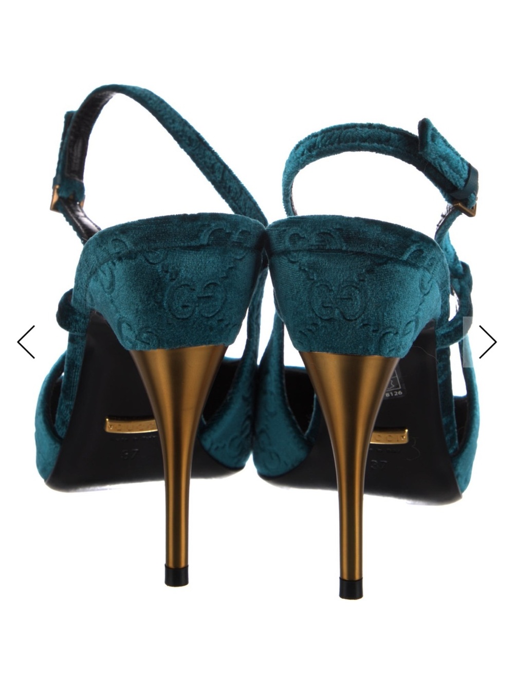 Gucci Teal Embossed Velvet Slingback Heels - Picture 4 of 6